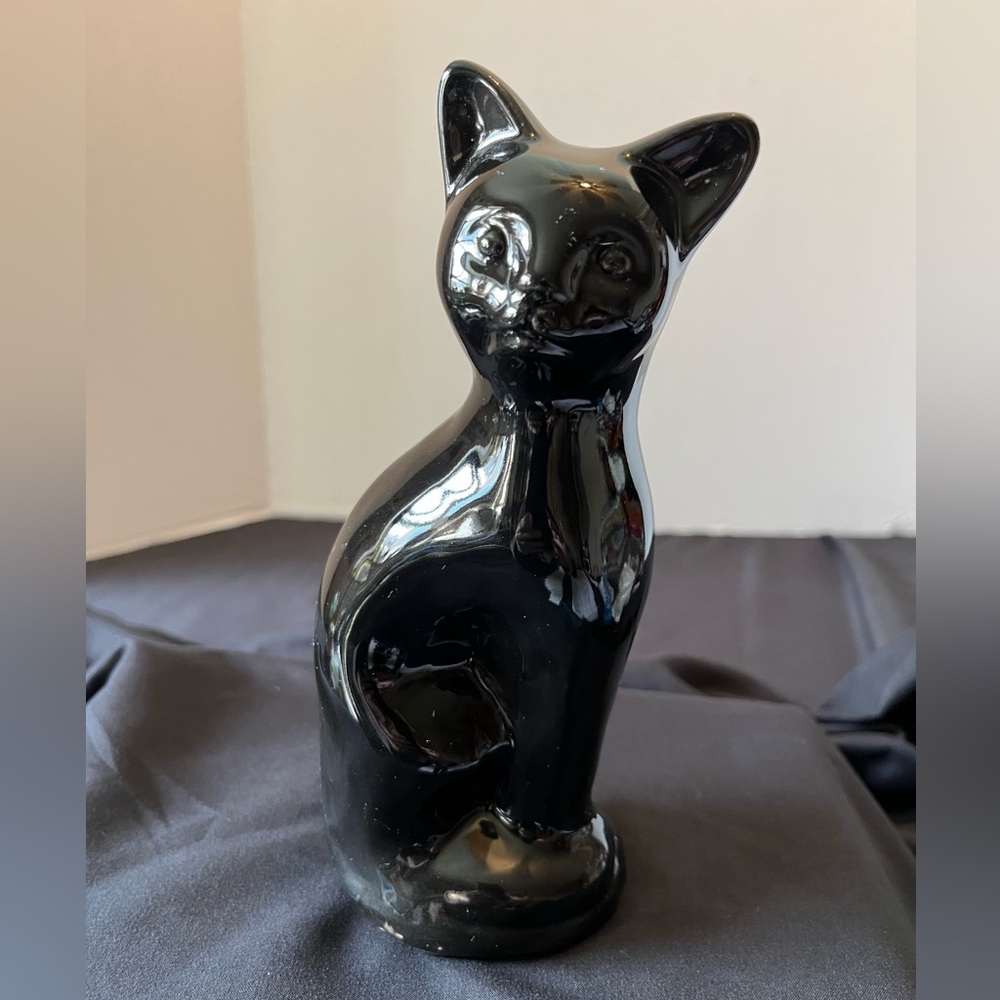 Elegant MCM Black Ceramic Cat Figurine